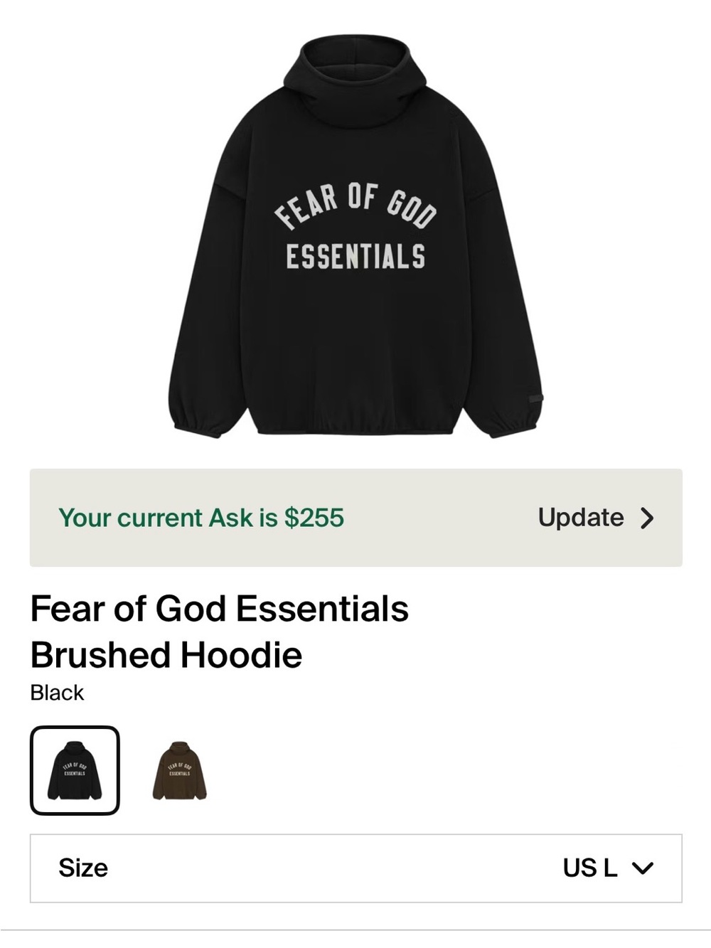 Fear of God Essentials Brushed Fleece Hoodie (Black)